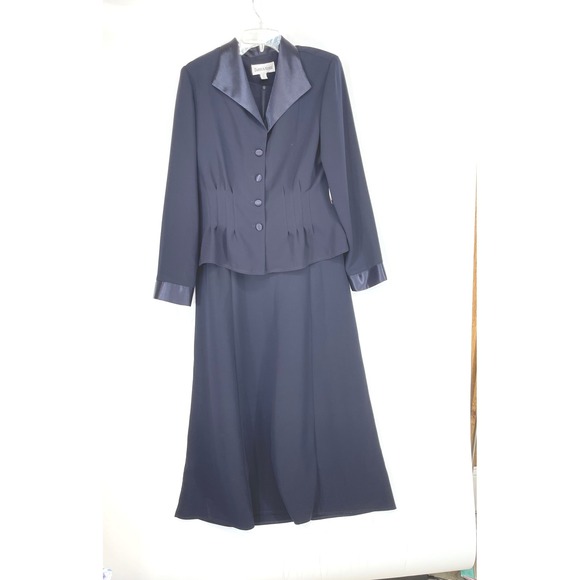 Danny & Nicole Dresses & Skirts - NOS Danny & Nicole Womens Dress Set 12 2pc Navy Blue Satin Trim Formal Maxi Set